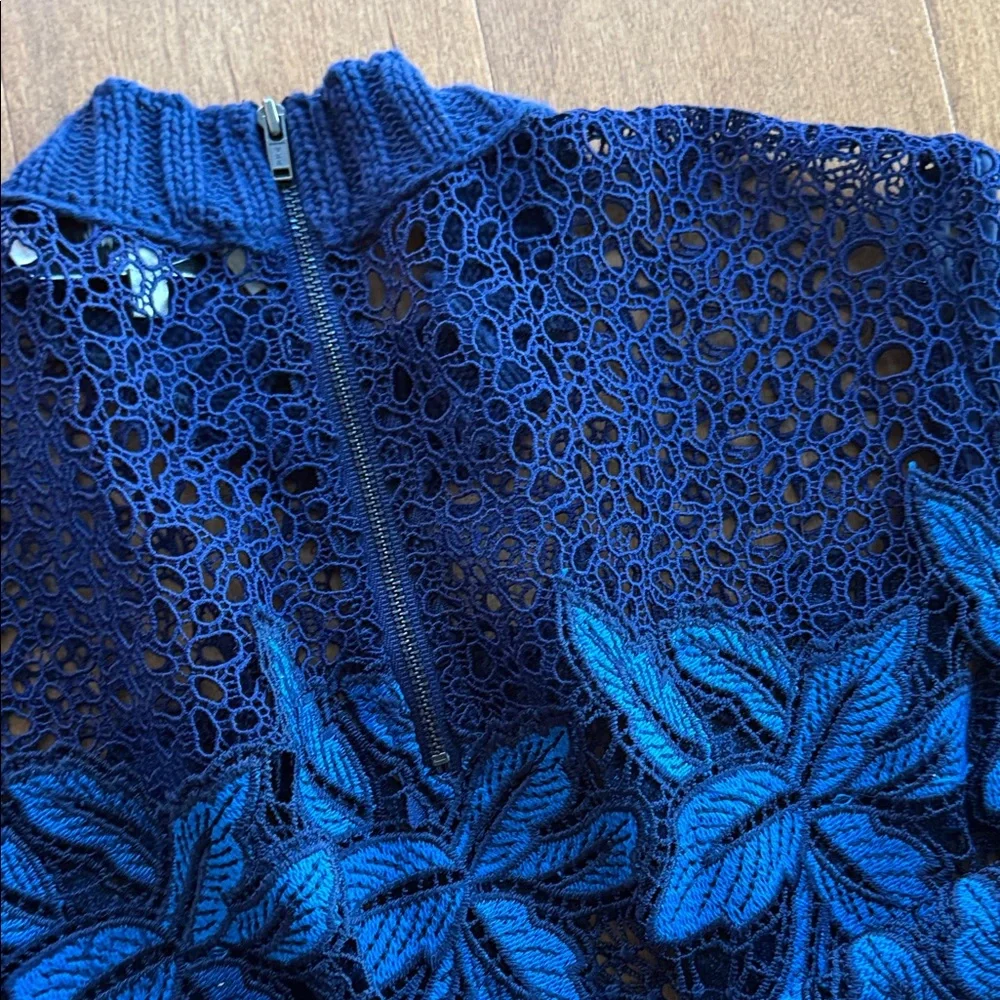 Sea New York Navy & Bright Blue Floral Crochet Sweater
